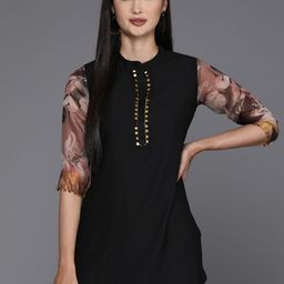 Ahalyaa Mandarin Collar Printed Sequinned Tunic-image-37