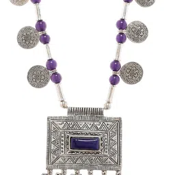 Bamboo Tree Jewels Oxidized Purple & Silver-Toned Handcrafted Necklace-picture-3