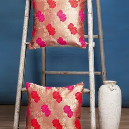 Alina decor Pink & Red Set of 2 Embroidered Square Cushion Covers-24