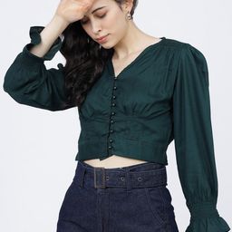 Tokyo Talkies Green Blouson Crop Top-image-23