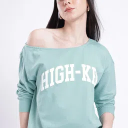 glitchez Modern Chic Typography Printed Cotton Terry Slant Shoulder Relaxed Fit Sweatshirt-image-97