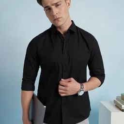 Dennis Lingo Men Solid Spread Collar Full Sleeves Regular Fit Shirt-image-7