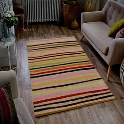 MRIC Beige Striped Hand-Tufted Rectangular Woollen Carpet-54