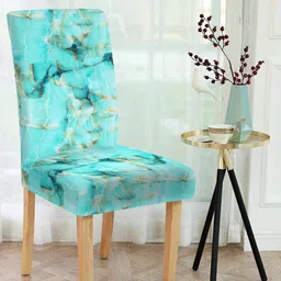 Cortina Teal & Gold Printed Super Stretchable Chair Cover-image-73