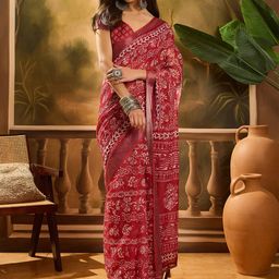 Sangria Women Warli Printed Linen Cotton Saree-56