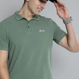 HERE&NOW Men Green Solid Polo Collar Pure Cotton T-shirt-picture-16