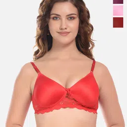 FIMS Maroon & Red Pack of 4 Cotton Lightly Padded Bra-image-84