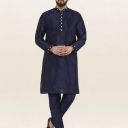 Enciger Men Navy Blue Dupion Silk Kurta with Churidar-picture-21