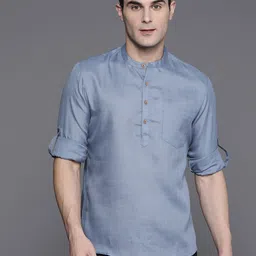 Indo Era Men Mandarin Collar Roll-Up Sleeves Kurta-picture-38