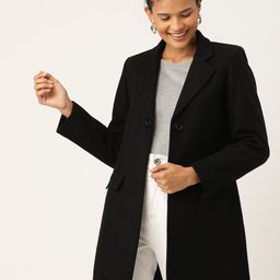 DressBerry Women Black Single-Breasted Solid Overcoat-image-16