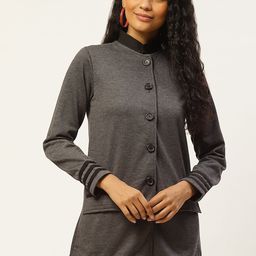 Belle Fille Women Charcoal Grey Solid Hip-Length Coat-picture-12