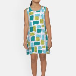 SINI MINI Girls White & Turquoise Blue Printed Nightdress-image-52