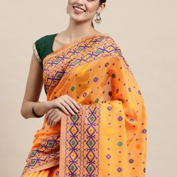 Mitera Yellow Woven Design Cotton Silk Jamdani Saree-picture-33
