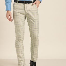 SOJANYA Men Grey & Blue Smart Fit Checked Formal Trousers-image-29