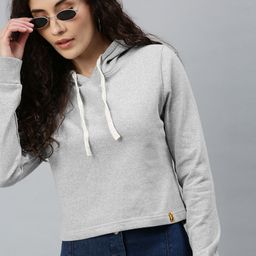 Campus Sutra Women Grey Hooded Cropped Sweatshirt-image-72