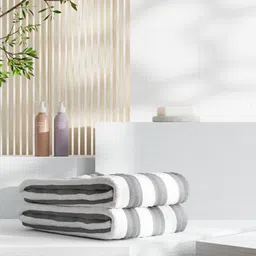 MAXNAP Sleep Support Cabana Grey & White Striped 2 Pieces 200 GSM Towel Set-image-11