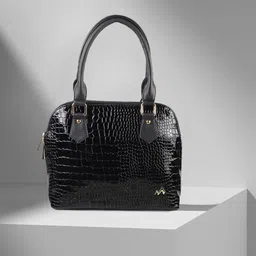 Metro Woman Black Animal Textured Structured Handheld Bag-85