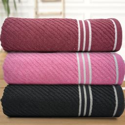Athom Living Pink Black 3 380 GSM Striped Bath Towels-image-76