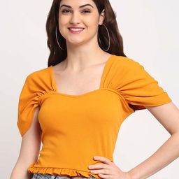 BAESD Sweetheart Neck Pleated Puff Sleeve Crop Top-image-90