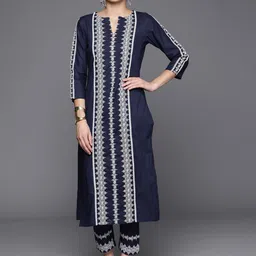 Inddus Ethnic Motifs Embroidered Regular Chikankari Kurta with Trousers-picture-54
