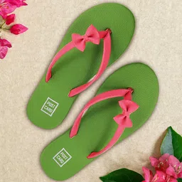 POSTCARD Women Fuchsia & Green Open Toe Flats With Bow-68
