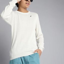 Nautica Boys White Solid Round Neck Acrylic Pullover-image-61