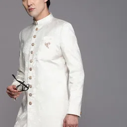 Manyavar Men Off White Printed Sherwani and Churidar Set-image-75