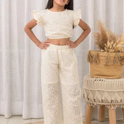 Fairies Forever Girls Floral Self Design Top With Trouser-image-50