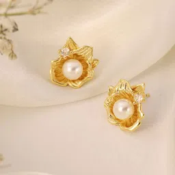 Avyana Gold Plated Pearl Contemporary Studs Earrings-image-22