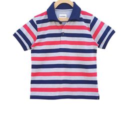 Campana Boys Grey & Navy Blue Striped Polo Collar T-shirt-image-82