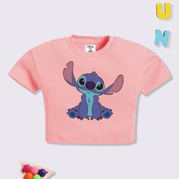 YK Disney Girls Lilo & Stitch Printed Cotton Crop T-shirt-picture-49