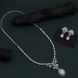 PREYANS Silver Plated American Diamond Jewellery Set-33