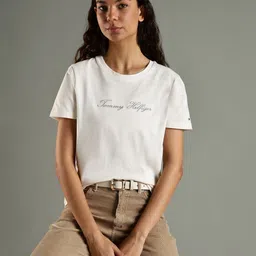 Tommy Hilfiger Women Solid Round Neck Cotton T-shirt-image-71