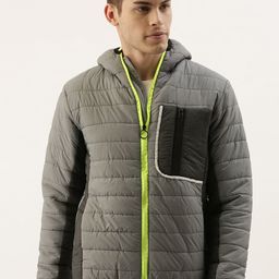 Campus Sutra Men Grey Solid Windcheater Padded Jacket with Pocket Detail-picture-51