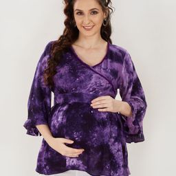 Mom For Sure by Ketki Dalal Women Purple Tie and Dye Print Maternity Top-picture-20