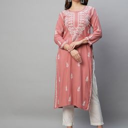 ADA Ethnic Motifs Embroidered Chikankari Cotton Kurta-picture-12