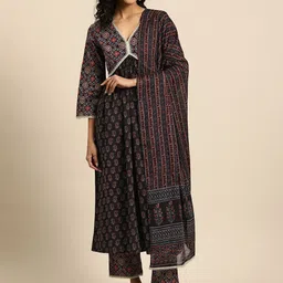 anayna Women Ethnic Motifs Printed Empire Gotta Patti Pure Cotton Kurta with Trousers & With Dupatta-51