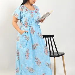 Noty Plus Size Embroidered Floral Printed Maxi Nightdress-image-36