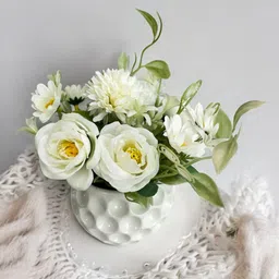 Art Street Realistic Artificial Silk Sunflower & Roses With Vase-48