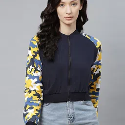 Hubberholme Women Navy Blue Camouflage Sleeves Sweatshirt-image-19