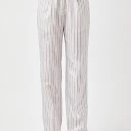 Contemponari Women Striped Plain Mid-Rise Linen Trousers-image-45