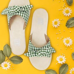 POSTCARD Women Beige Printed Open Toe Flats with Bows-89