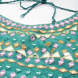 Mitera Teal & Pink Embroidered Mirror Work Block Print Unstitched Lehenga & Blouse With Dupatta image 3