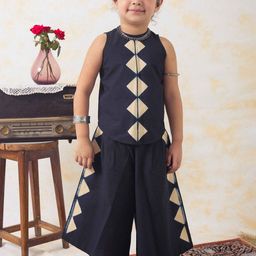 Tiber Taber Girls Printed Pure Cotton Top With Palazzos-image-13