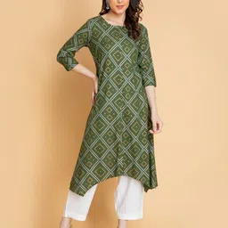 SUTI Geometric Printed Roll-Up Sleeves A-Line Kurta-31
