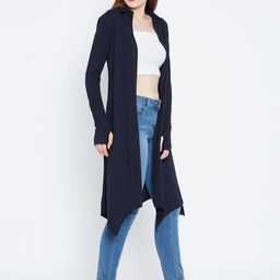 Hypernation Navy Blue Solid Open Front Shrug image 2