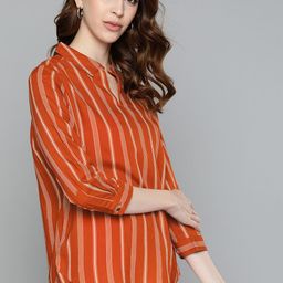 Chemistry Rust Orange & Off White Striped Shirt Style Top-image-61