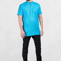 SHIWAM ETHNIX Men Turquoise Blue Solid Kurta image 3