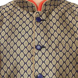 KISAH Men Orange & Cream-Coloured Self-Design Churidar Kurta with Nehru Jacket image 2