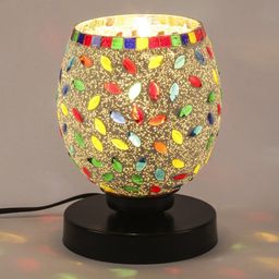 Devansh White & Red Textured Traditional Mosaic Table Lamp with Glass Shade image 5